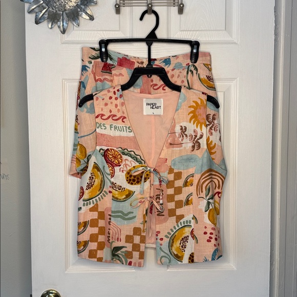 Paper Heart Pants - Paper Heart Women's Fruit-Print Tie-Front Shorts Set in Peach Multi